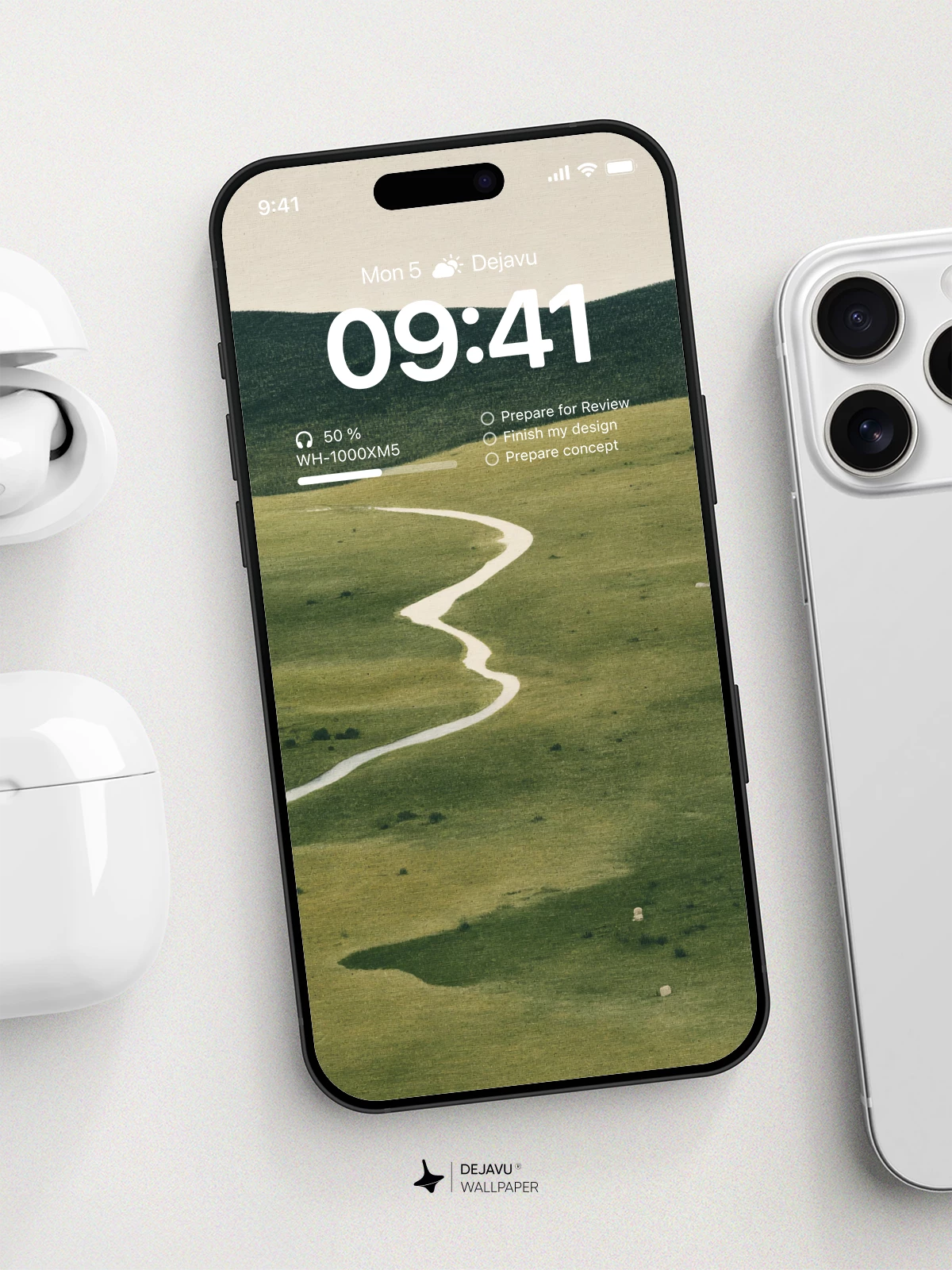 Minimal Green Landscape Path Wallpaper 4K for iPhone Lock Screen