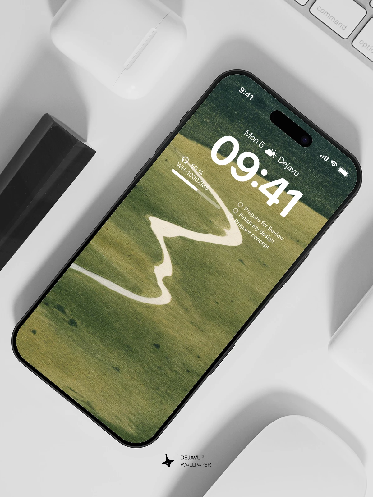Minimal Green Landscape Path Wallpaper 4K for iPhone Lock Screen