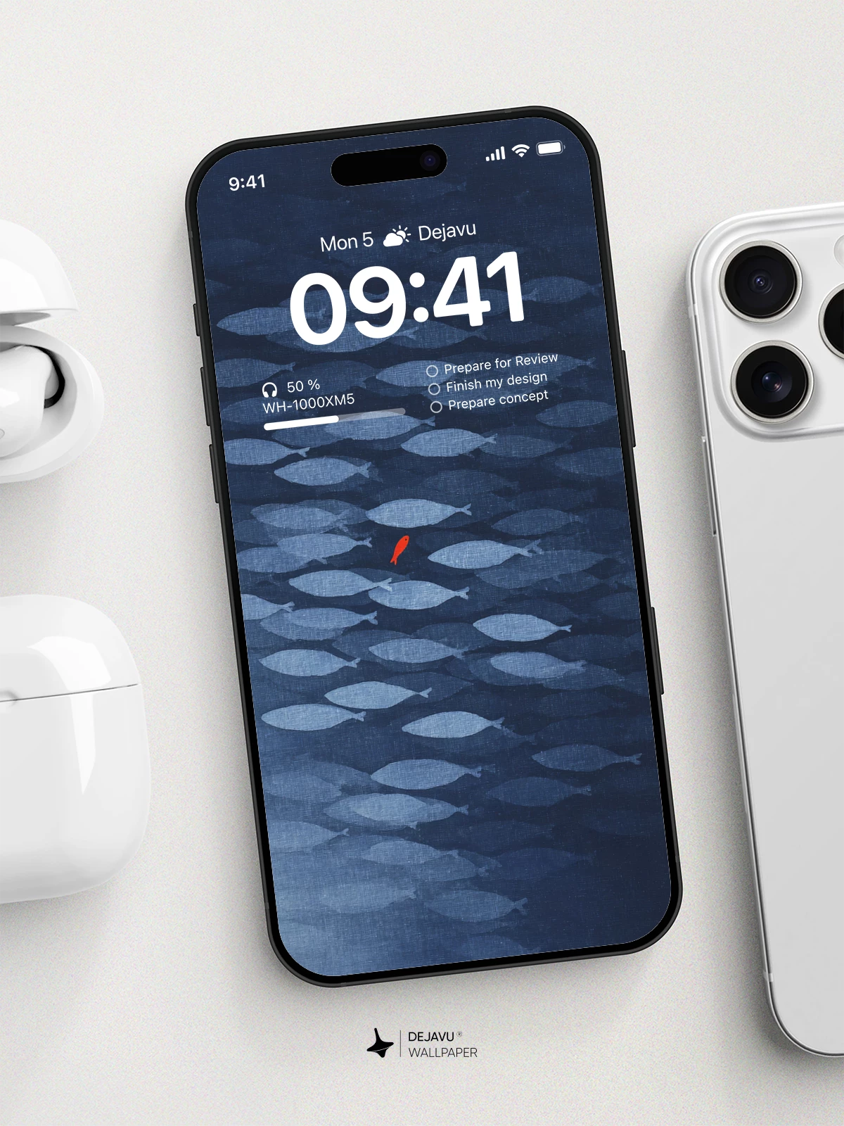 Fish School Blue Ocean Minimalist Wallpaper 4K for iPhone Lock Screen