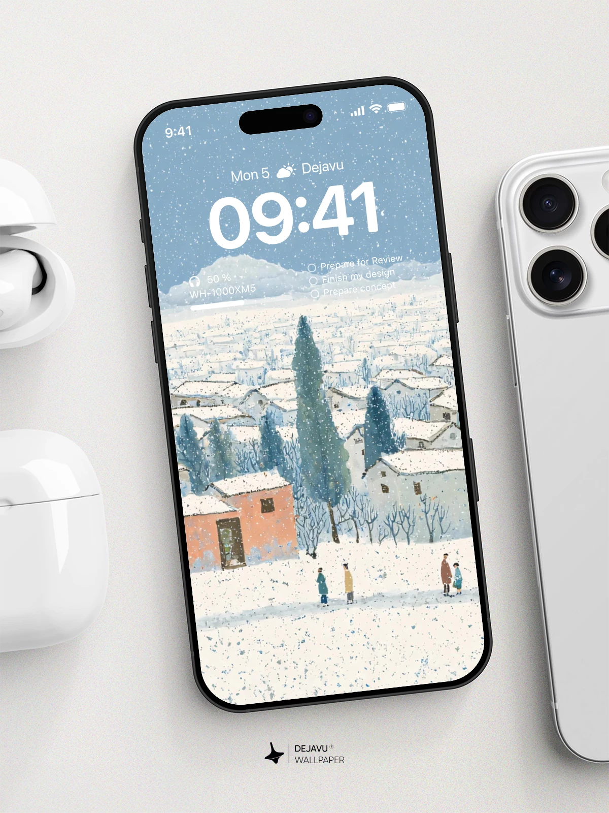 Snowy Village Landscape Wallpaper 4K for iPhone Lock Screen