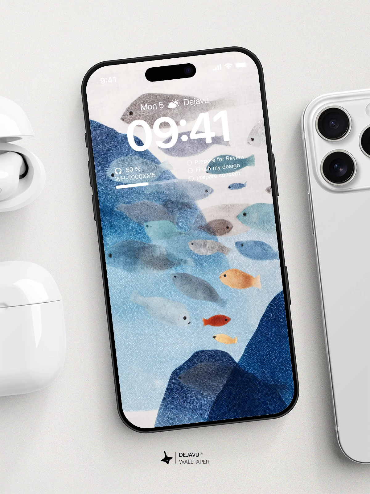 Underwater Fish School Watercolor Wallpaper 4K for iPhone Lock Screen
