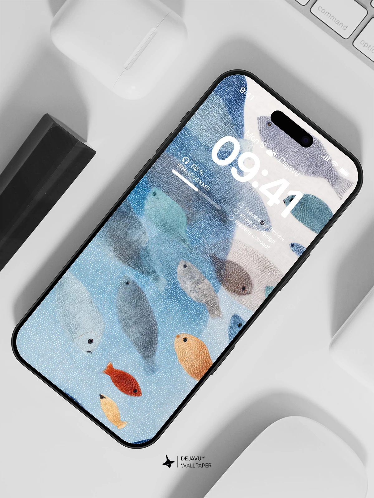 Underwater Fish School Watercolor Wallpaper 4K for iPhone Lock Screen