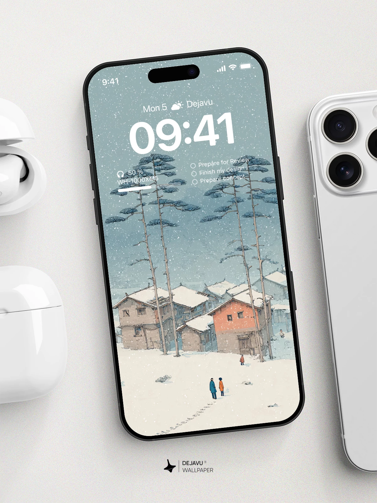 Winter Snowy Village Pine Trees Wallpaper 4K for iPhone Lock Screen
