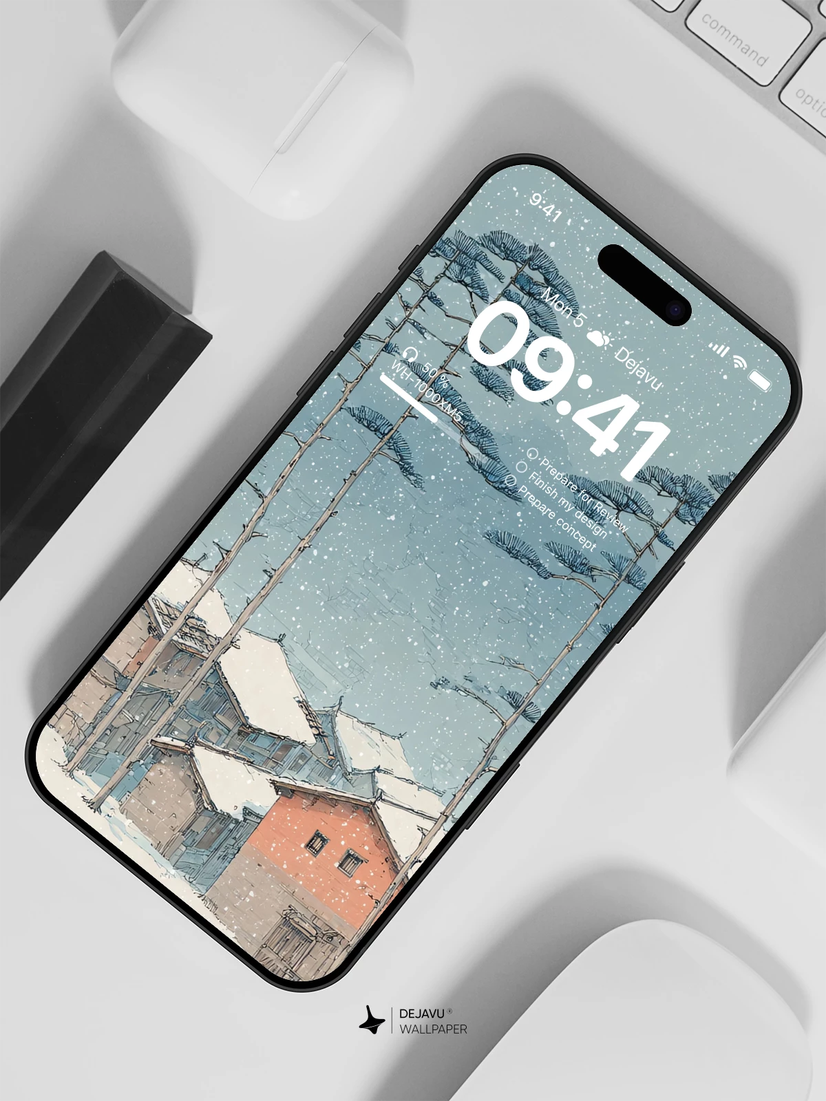 Winter Snowy Village Pine Trees Wallpaper 4K for iPhone Lock Screen