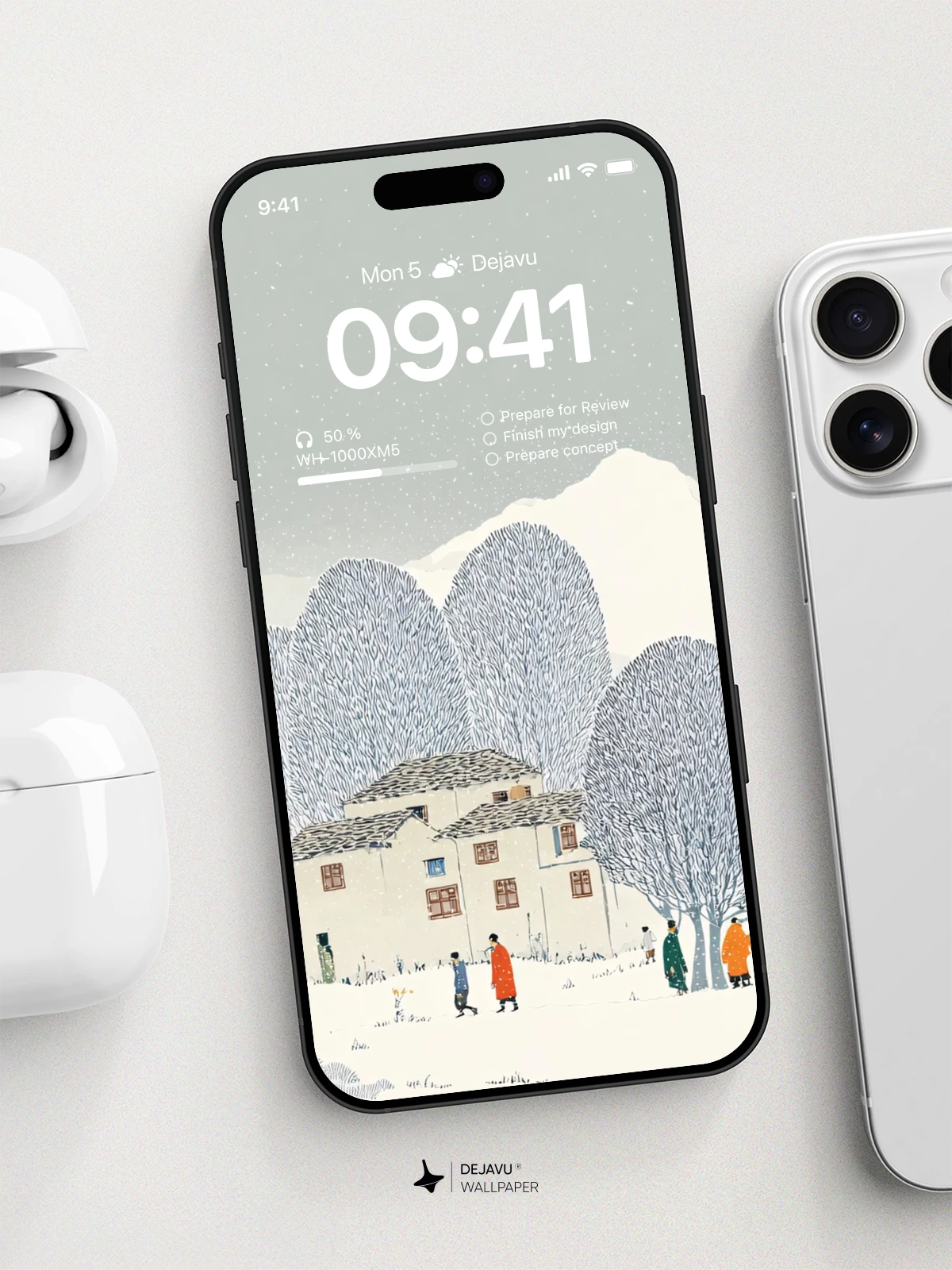 Winter Village Snow Scene Wallpaper 4K for iPhone Lock Screen