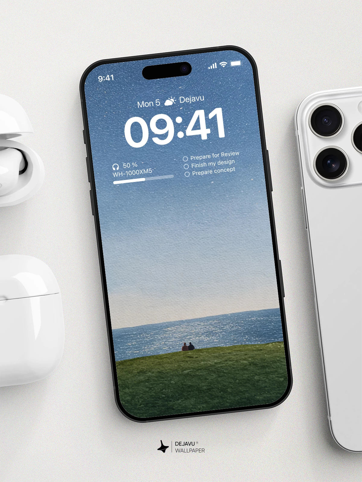 Starry Night Sky and Ocean Horizon Wallpaper 4K for iPhone Lock Screen