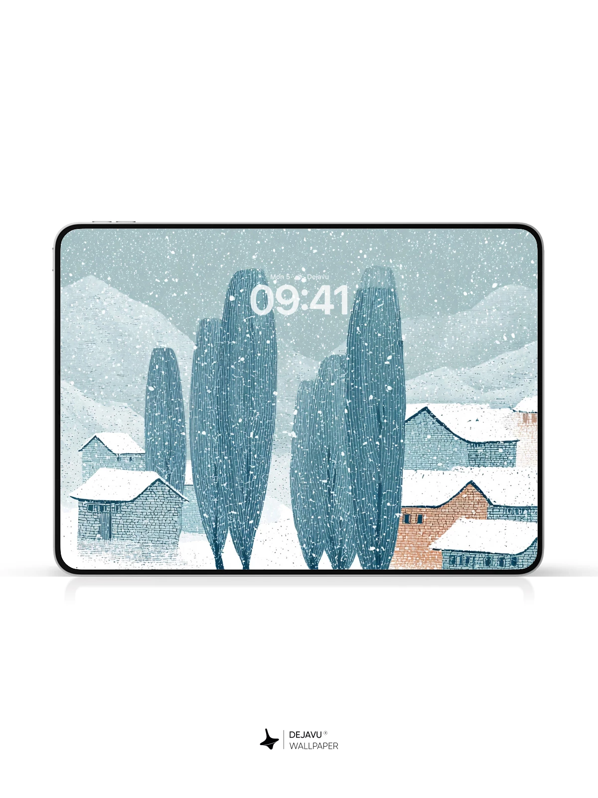 Winter Snow Village Illustration Wallpaper 4K for iPhone Lock Screen