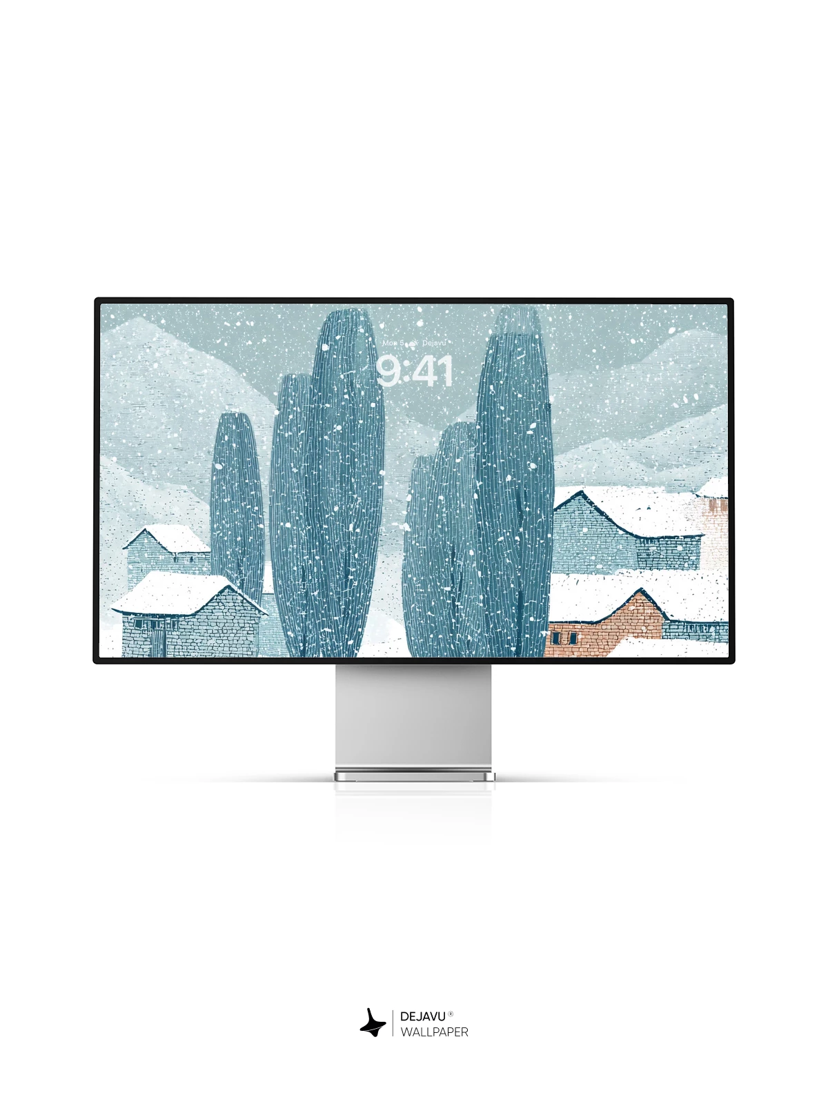 Winter Snow Village Illustration Wallpaper 4K for iPhone Lock Screen