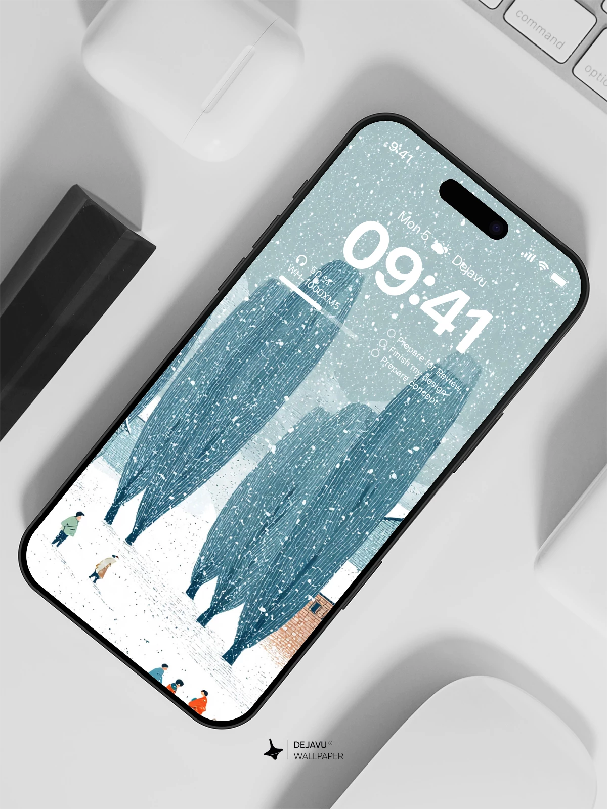Winter Snow Village Illustration Wallpaper 4K for iPhone Lock Screen