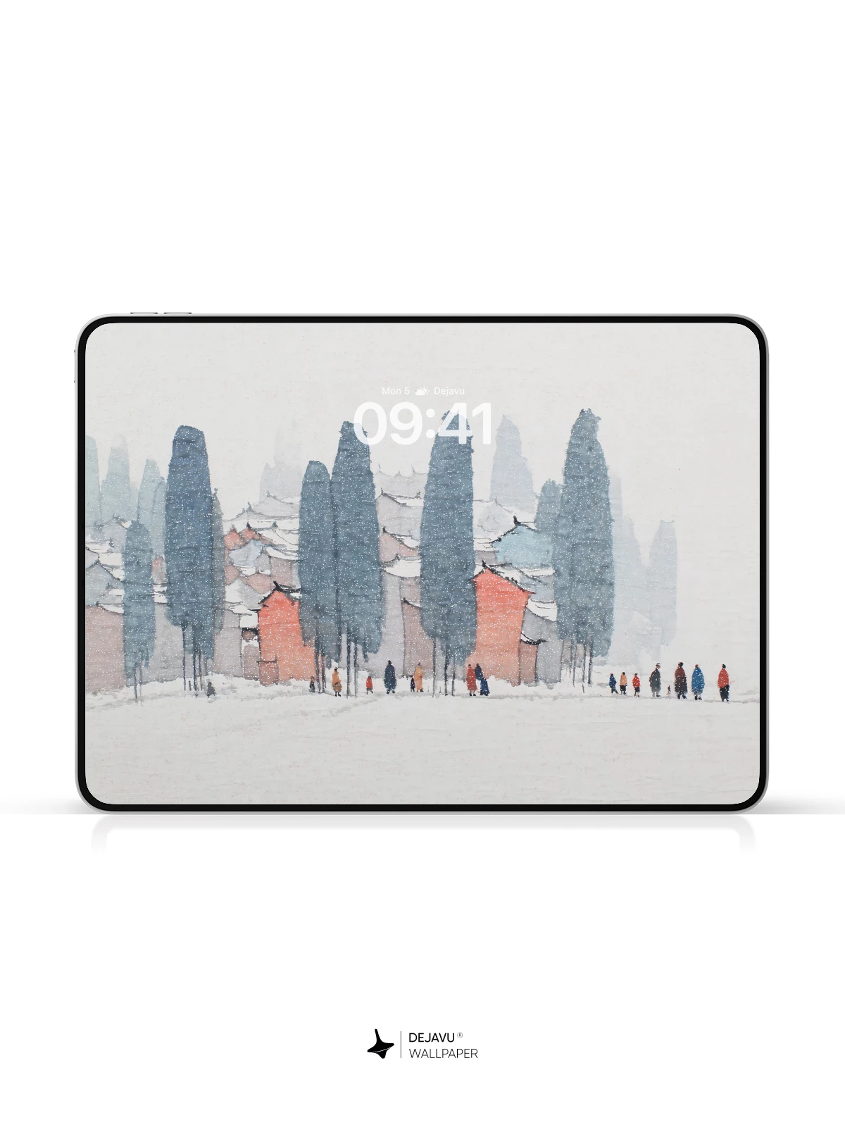 Winter Village Watercolor Wallpaper 4K for iPhone Lock Screen
