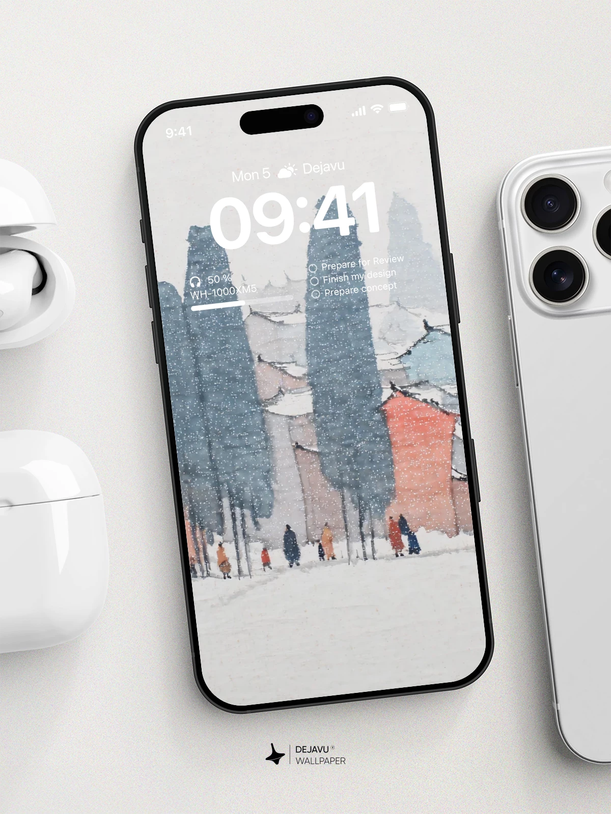 Winter Village Watercolor Wallpaper 4K for iPhone Lock Screen