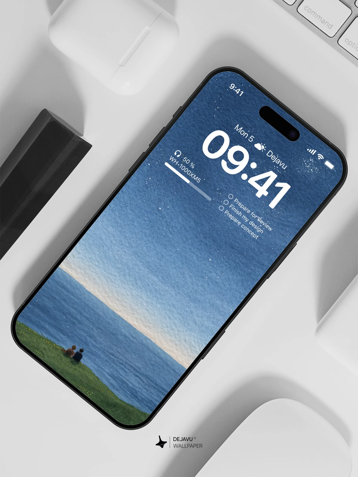 Starry Night Ocean Horizon Wallpaper 4K for iPhone Lock Screen