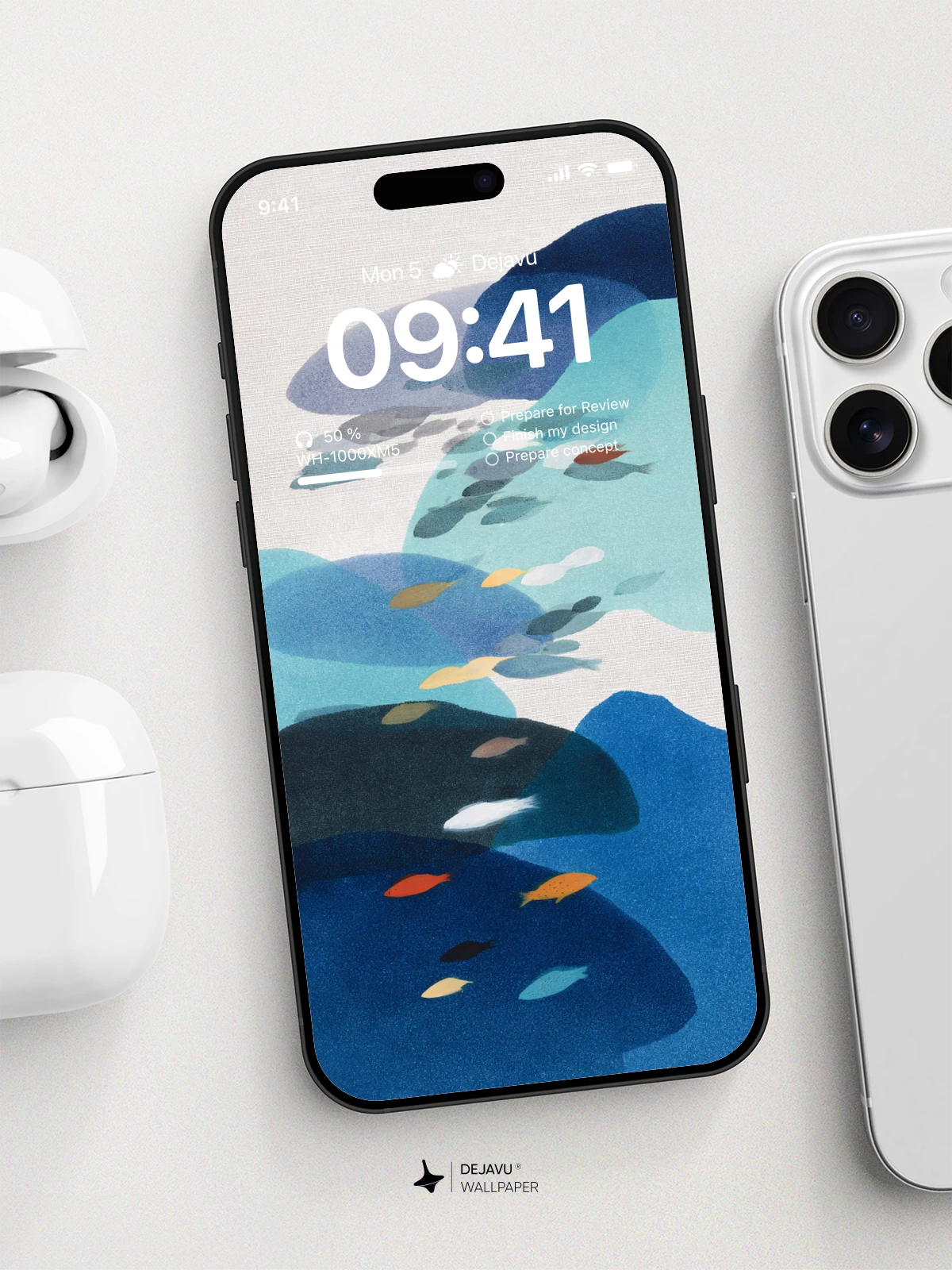 Abstract Blue Ocean Fish School Wallpaper 4K for iPhone Lock Screen