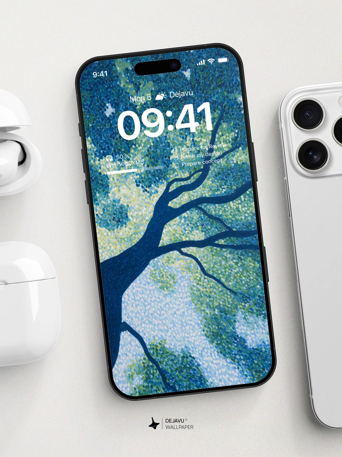 Pointillism Tree Branch Wallpaper 4K for iPhone Lock Screen