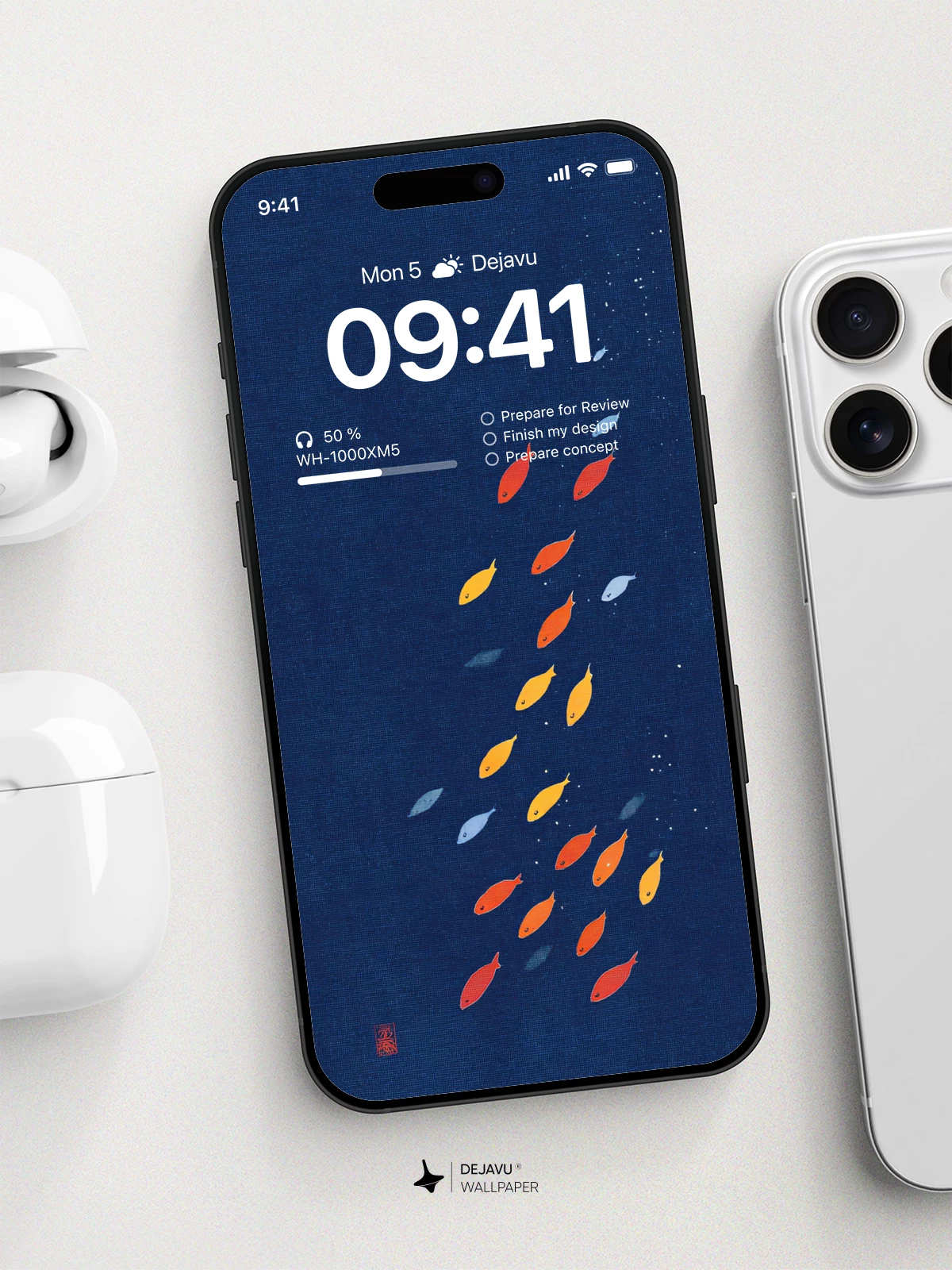 Goldfish School Deep Blue Background Wallpaper 4K for iPhone Lock Screen